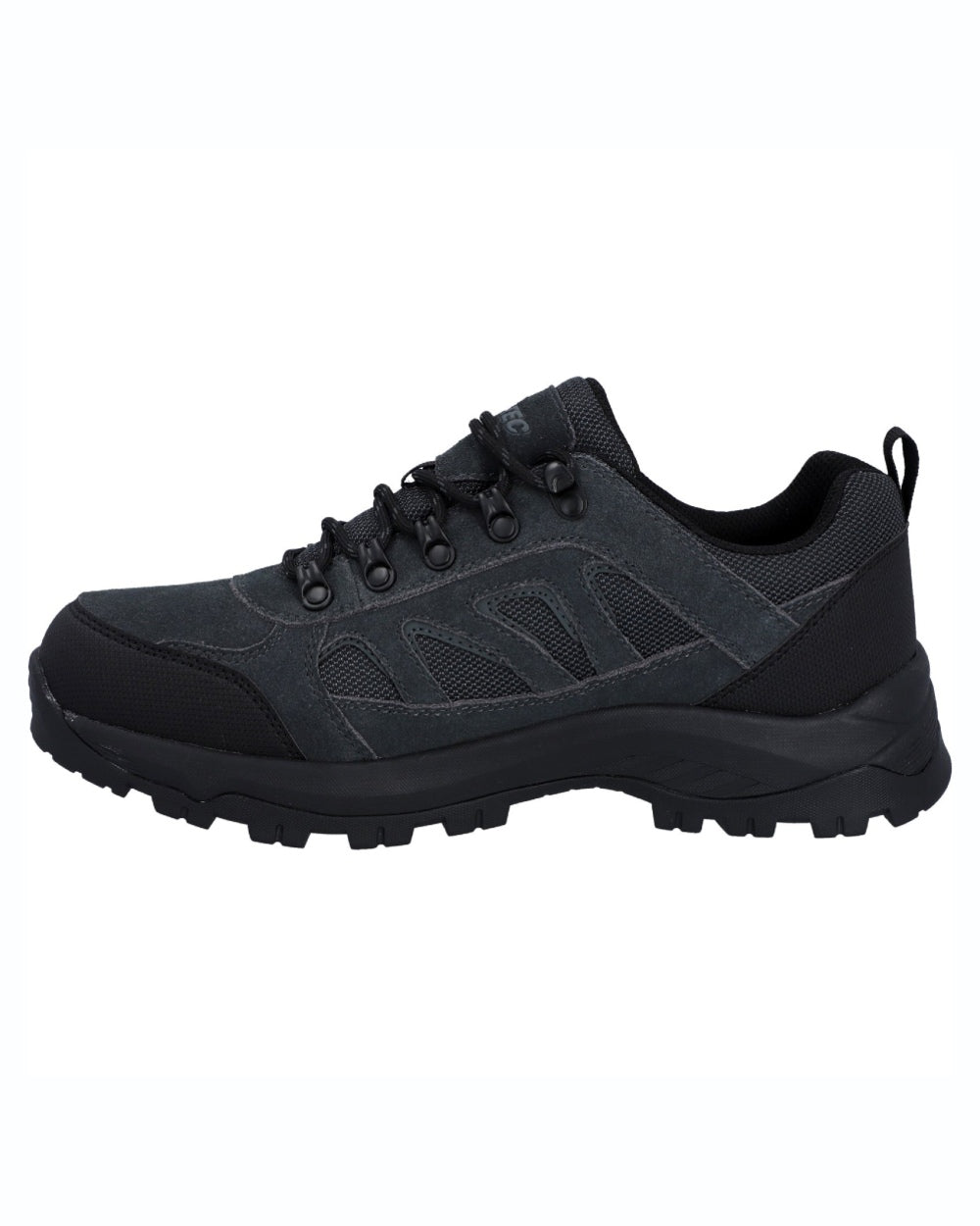 Charcoal Black coloured Hi-Tec Mens Bandera Expedition Low Hikers Shoes on white background
