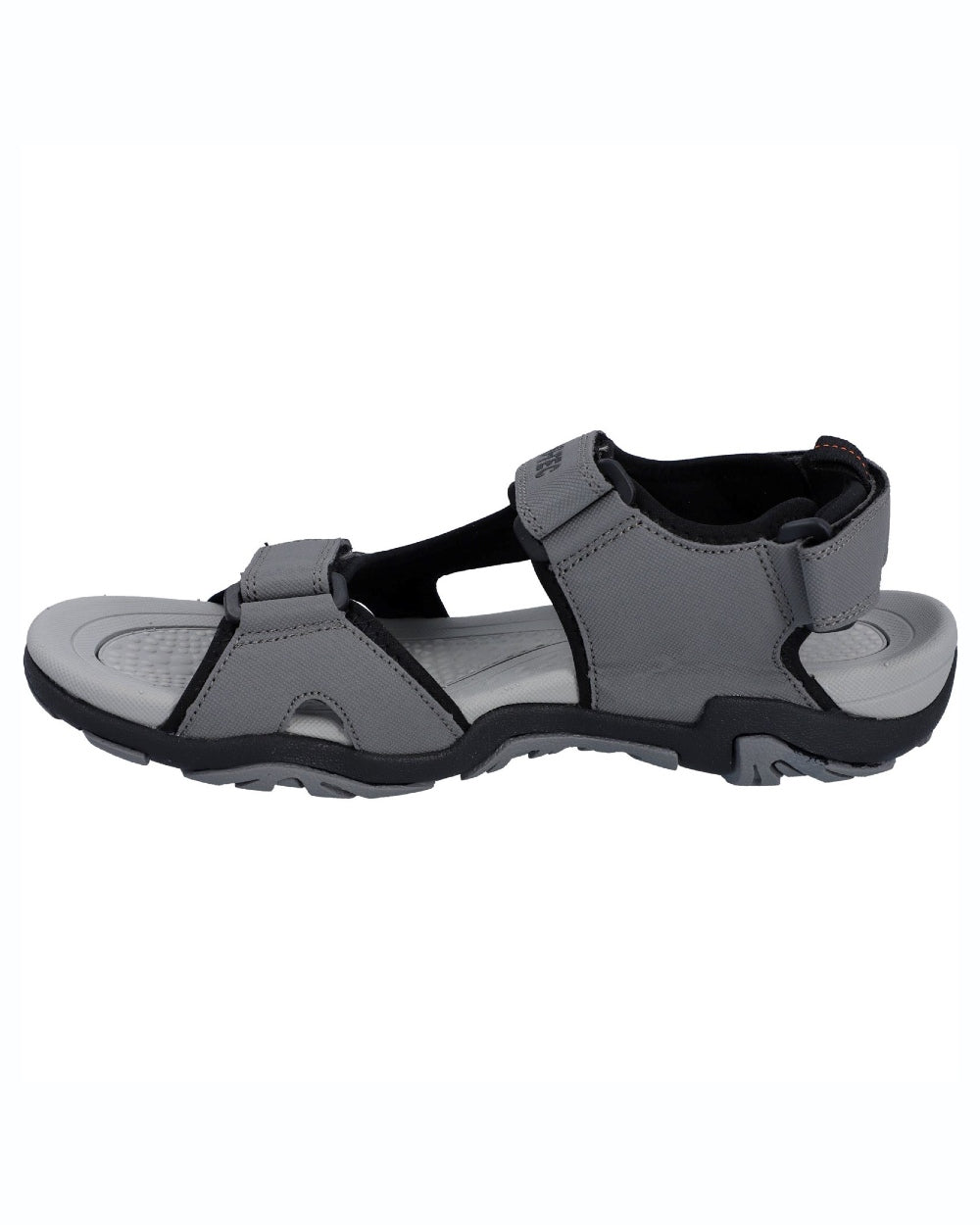 Steel Grey Black Orange Coloured Hi-Tec Crater Sandals On A White Background