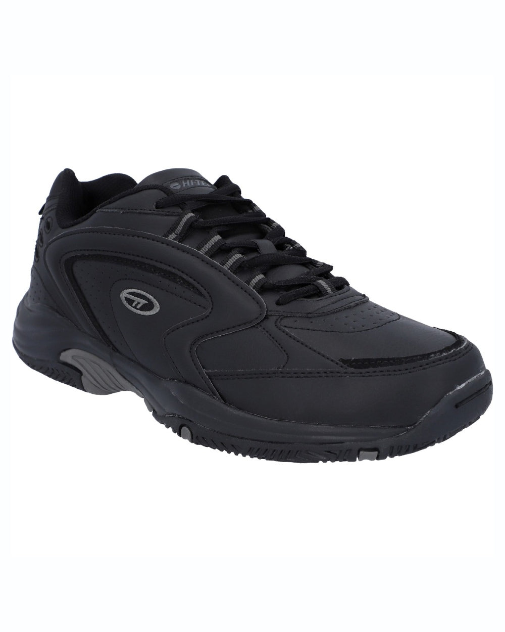 Black coloured Hi-Tec Mens Blast Lite Wide Fit Trainers on white background