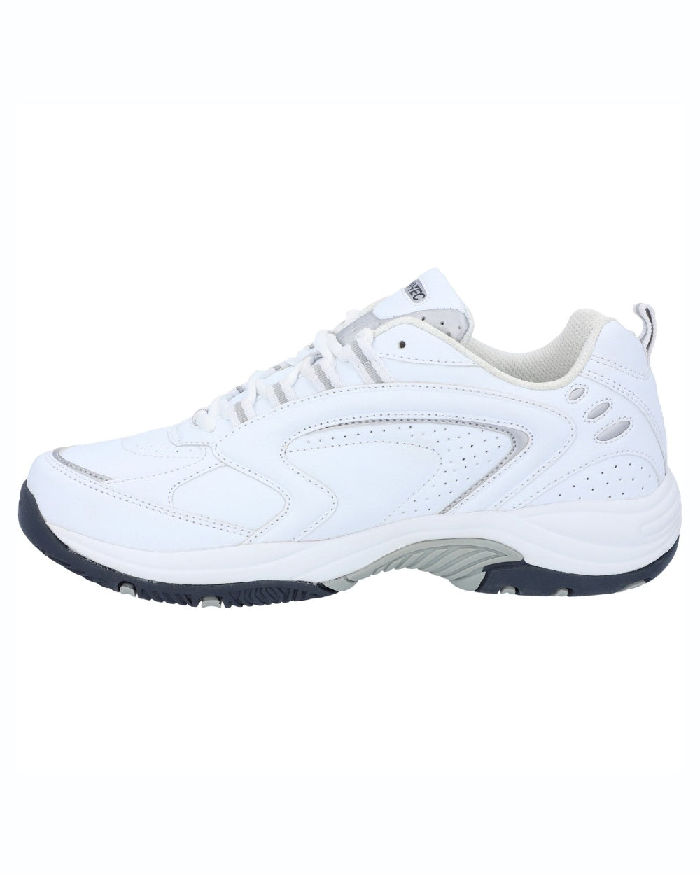 White coloured Hi-Tec Mens Blast Lite Wide Fit Trainers on white background