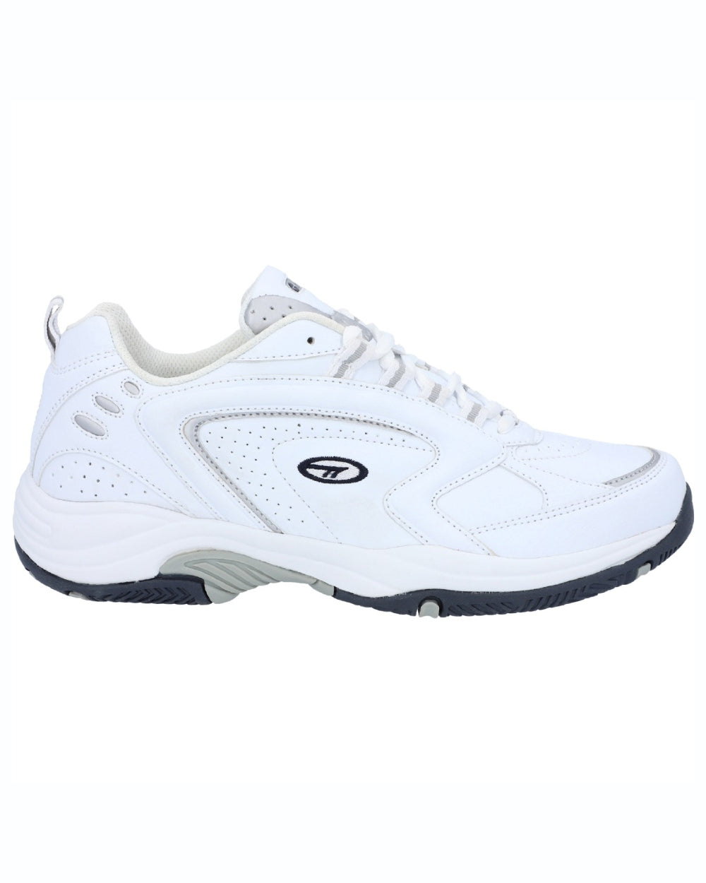 White coloured Hi-Tec Mens Blast Lite Wide Fit Trainers on white background