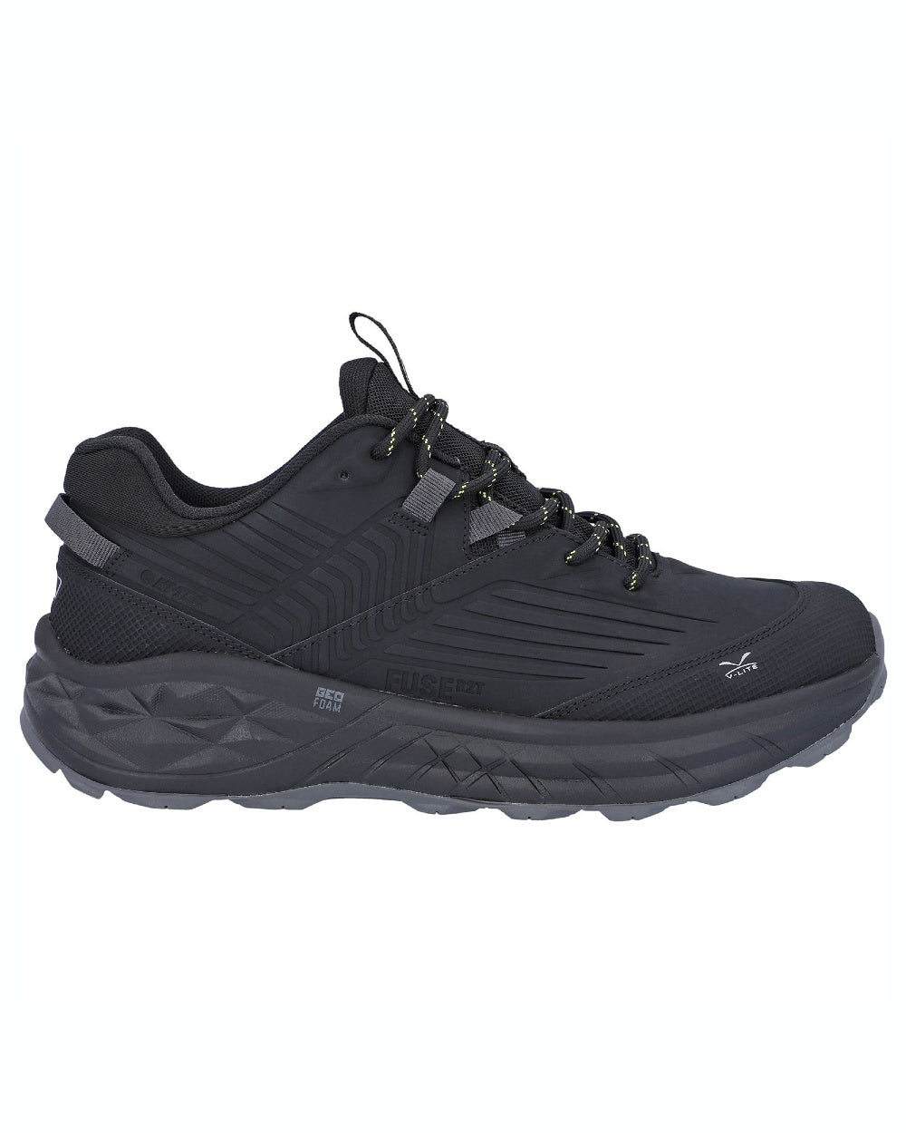 Black coloured Hi-Tec Mens Fuse Trek Hiking Shoes on white background