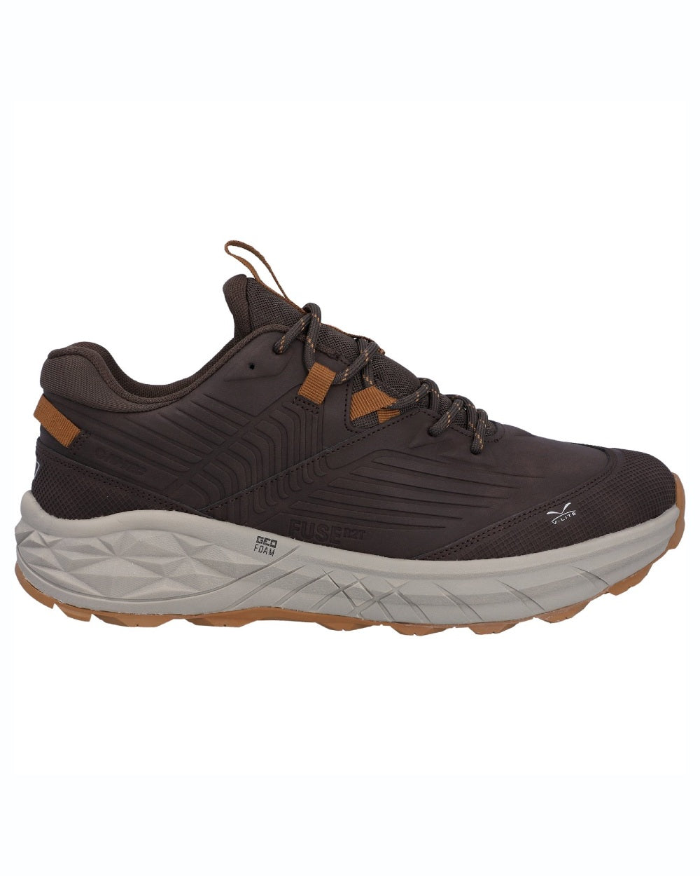 Brown coloured Hi-Tec Mens Fuse Trek Hiking Shoes on white background