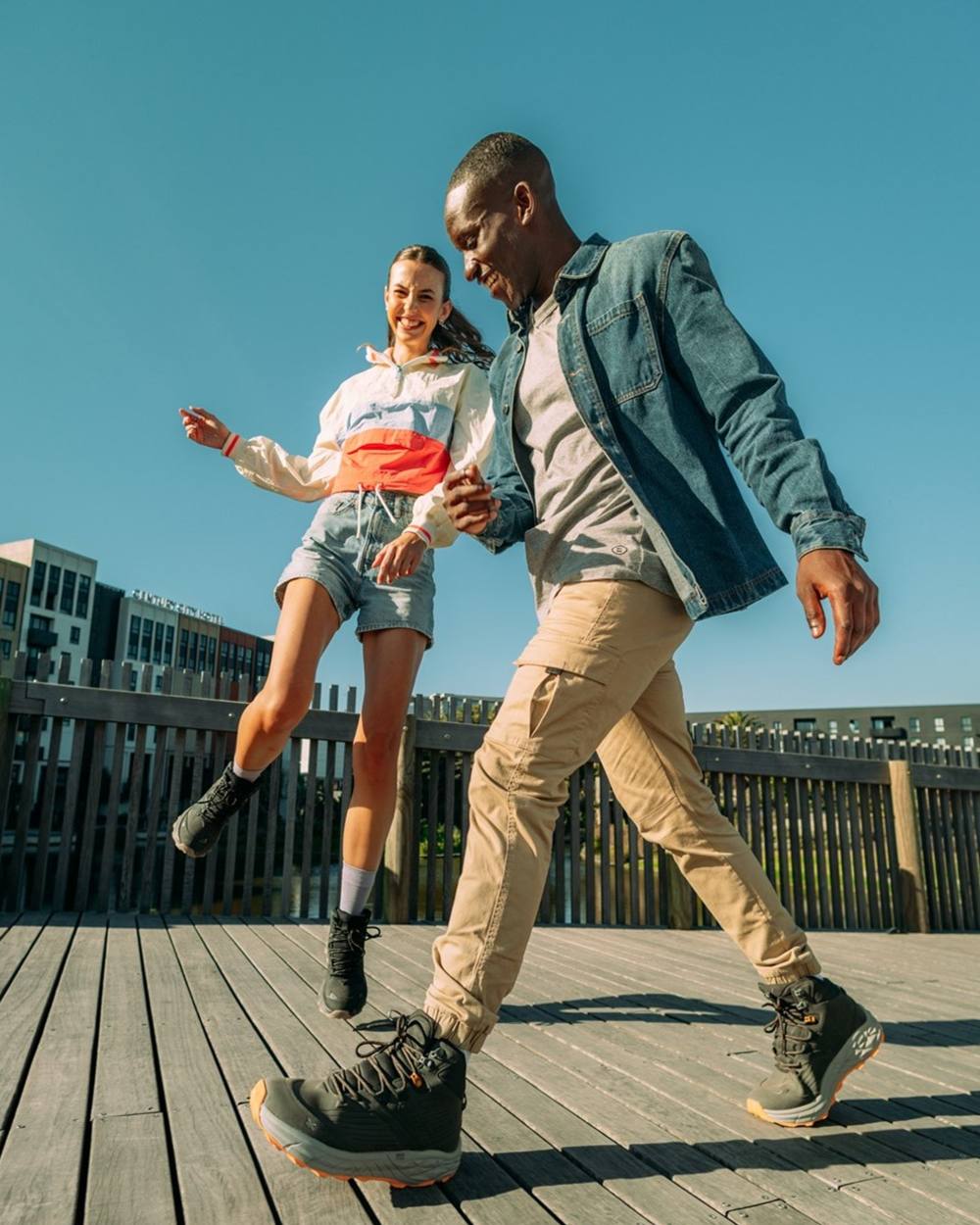 Chocolate Brown Timber Wolf coloured Hi-Tec Mens Fuse Trek Mid Hiking Boots on street background