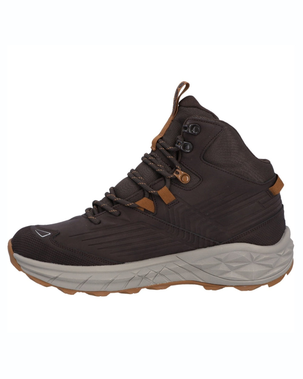 Steel Charcoal Bright Marigold coloured Hi-Tec Mens Fuse Trek Mid Hiking Boots on white background