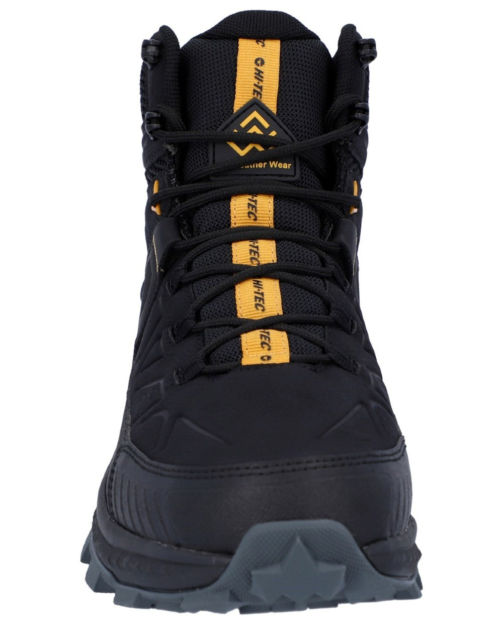Black coloured Hi-Tec Mens Rainier Hiking Boots on white background