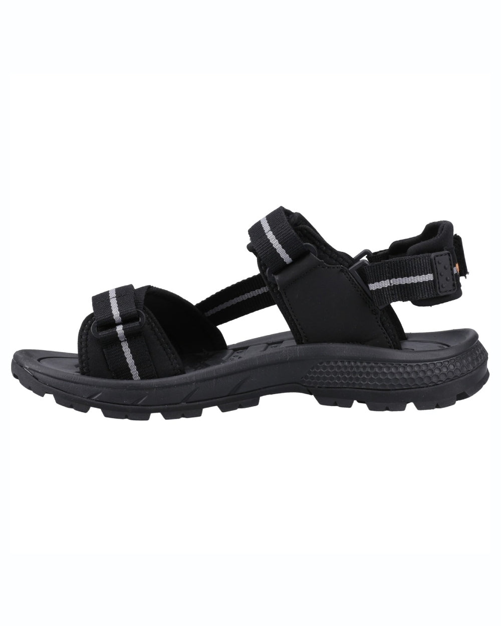 Black Grey Orange Coloured Hi-Tec Mens Sierra Sandals On A White Background