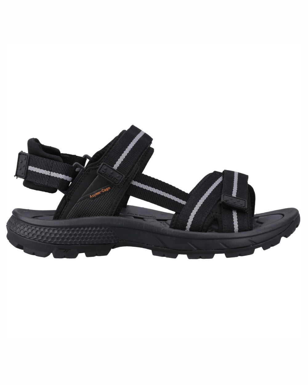 Black Grey Orange Coloured Hi-Tec Mens Sierra Sandals On A White Background