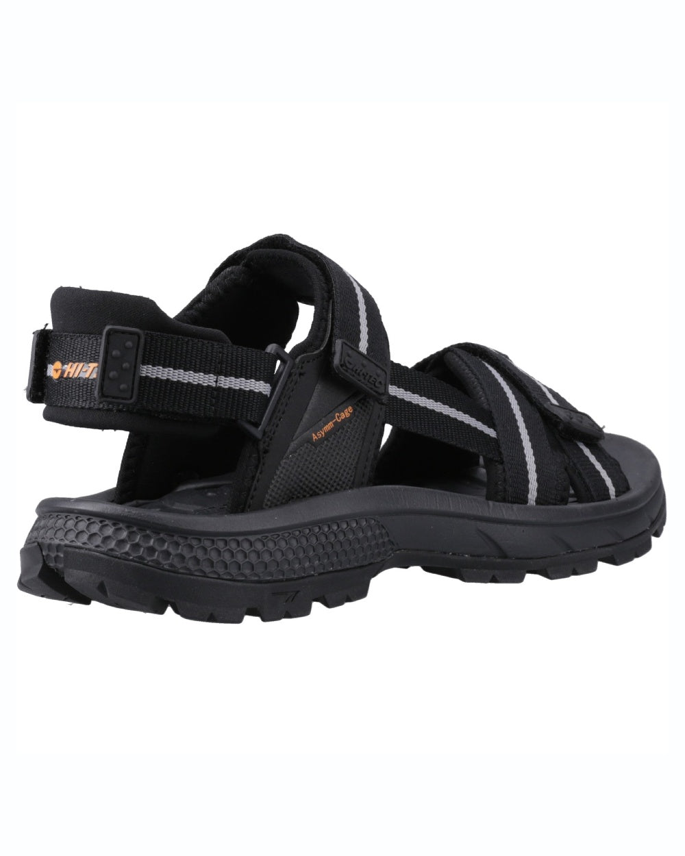Black Grey Orange Coloured Hi-Tec Mens Sierra Sandals On A White Background