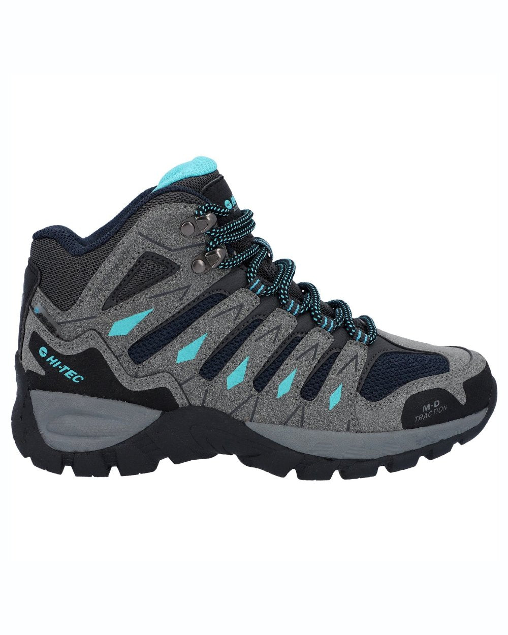 Grey coloured Hi-Tec Womens Corzo Mid Boots on white background