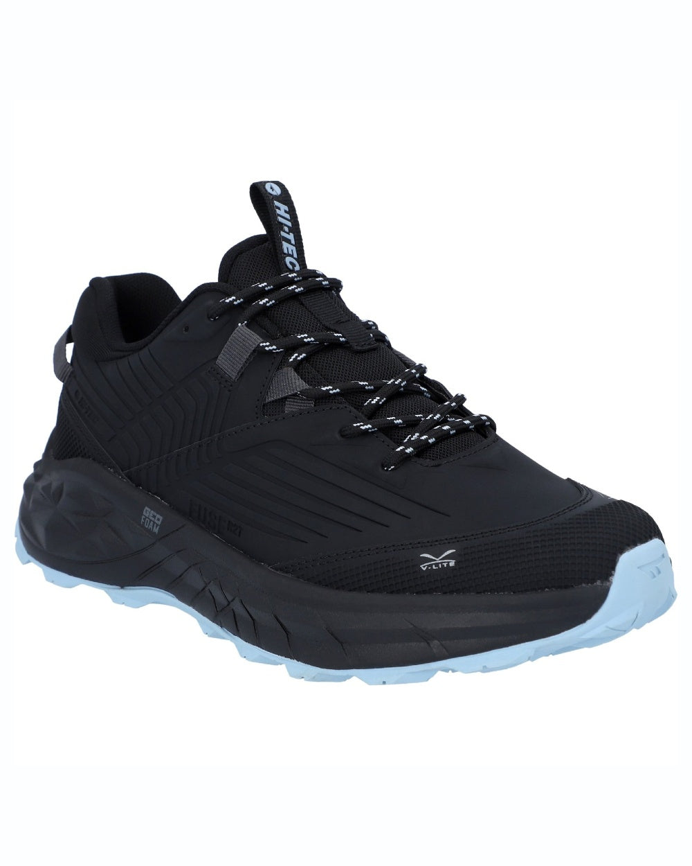 Black Blue coloured Hi-Tec Womens Fuse Trek Hiking Shoes on white background