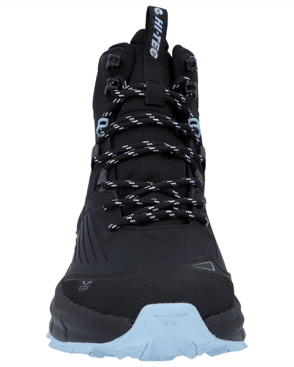Black coloured Hi-Tec Womens Fuse Trek Mid Hiking Boots on white background