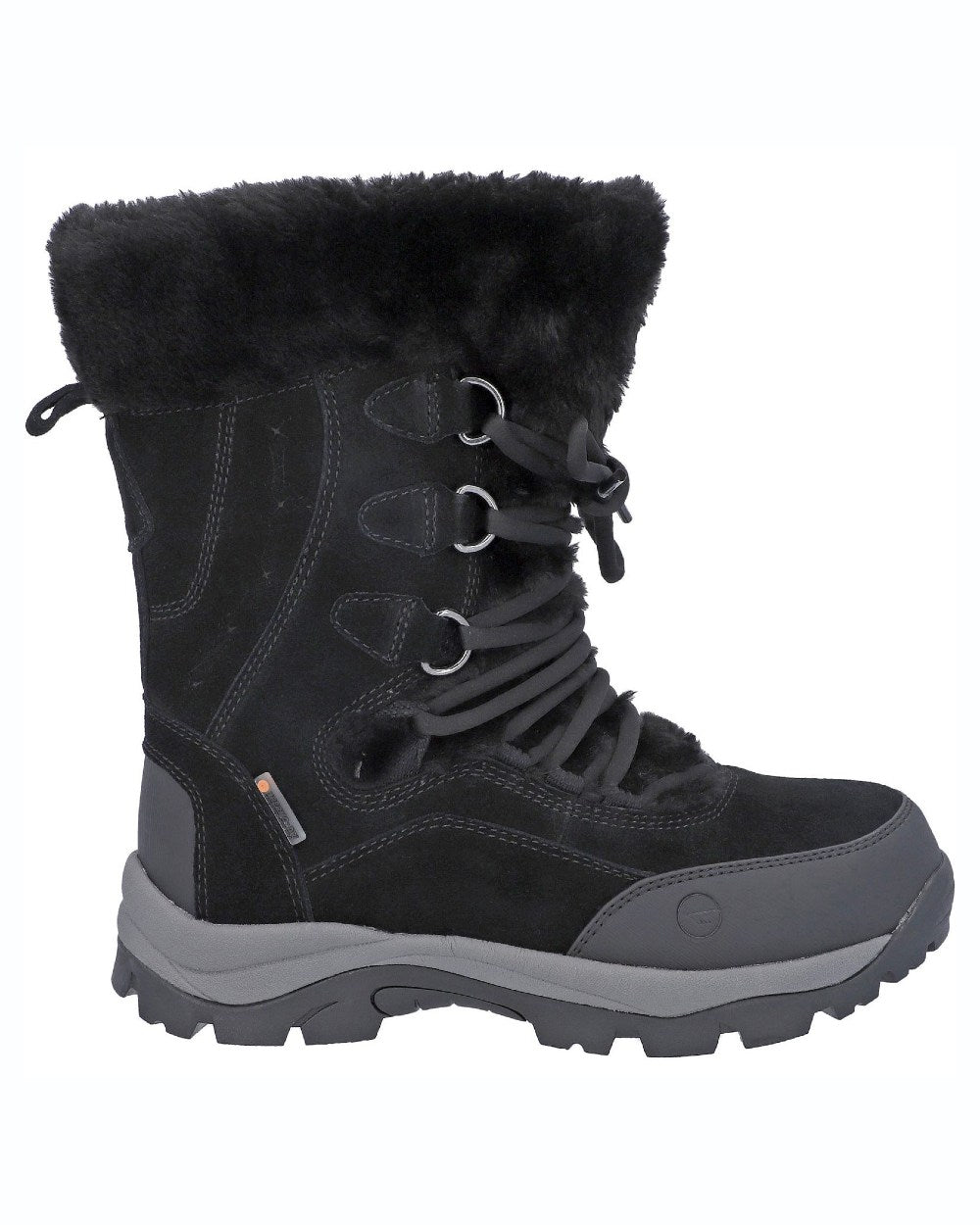 Black coloured Hi-Tec Womens Mortiz 200 Hiking Boots on white background