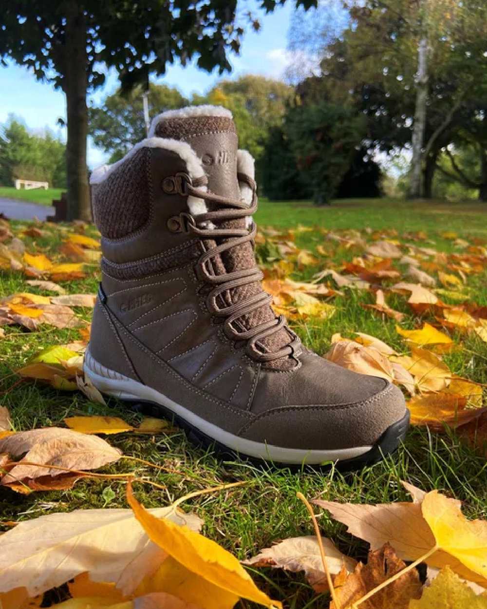 Beige Coloured Hi-Tec Womens Riva Mid Boots on ground background