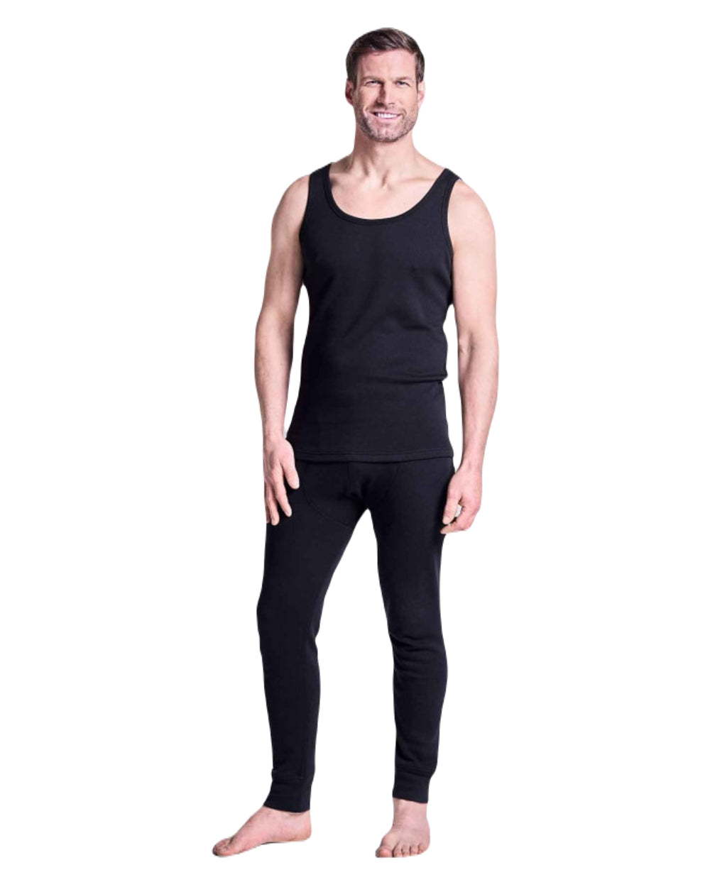 Black coloured Hj Hall Cotton Rich Thermal Long Johns on white background