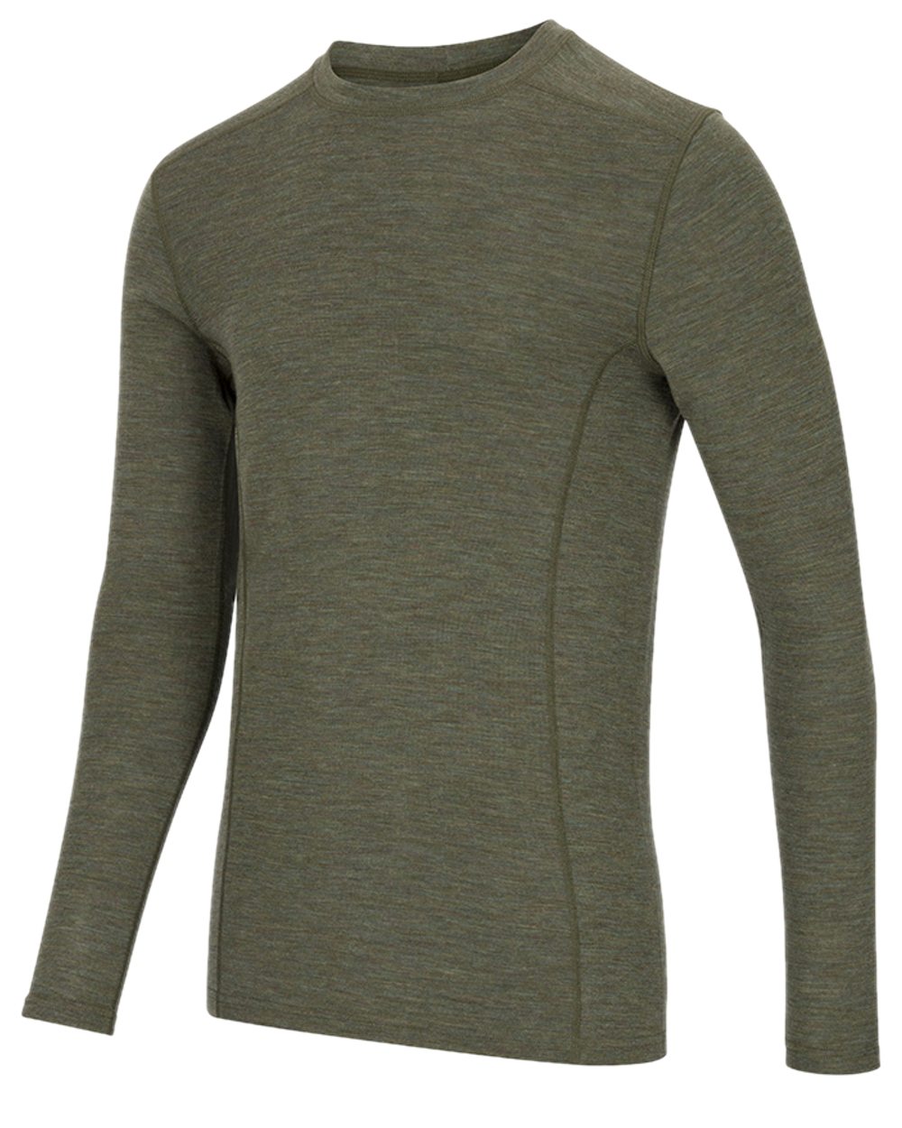 Green Coloured Hoggs of Fife 100% Merino Wool Long Sleeve Crew Neck Base Layer on white background