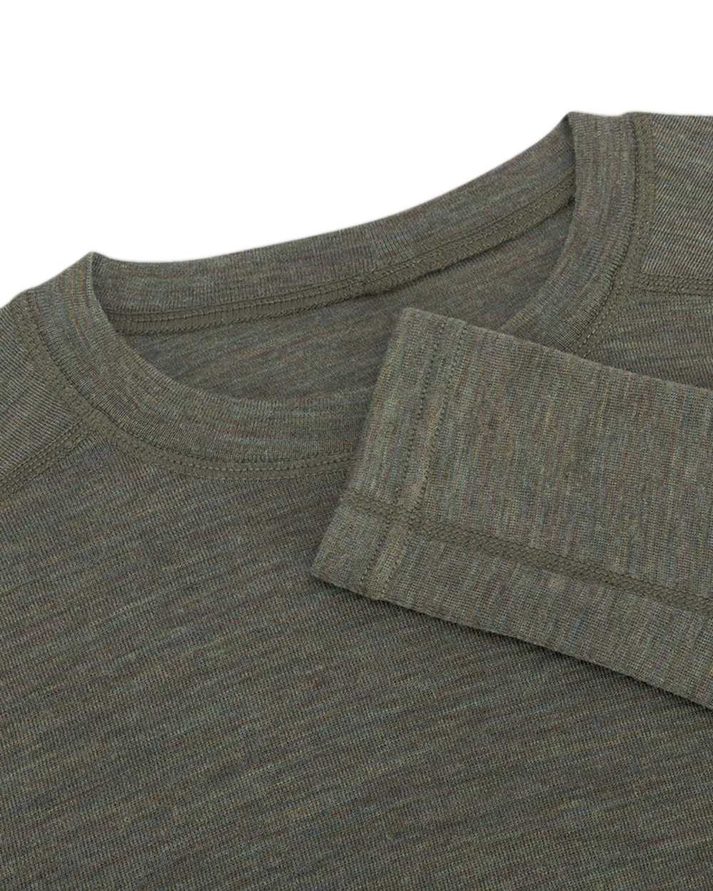 Green Coloured Hoggs of Fife 100% Merino Wool Long Sleeve Crew Neck Base Layer on white background