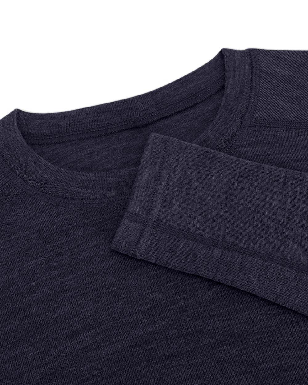 Navy Coloured Hoggs of Fife 100% Merino Wool Long Sleeve Crew Neck Base Layer on white background