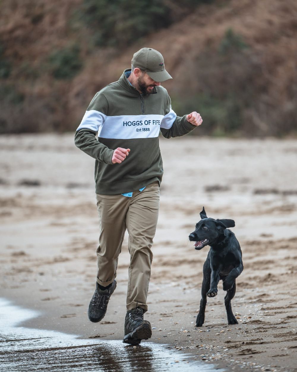 Olive Coloured Hoggs of Fife 1888 Baseball Cap on beach background