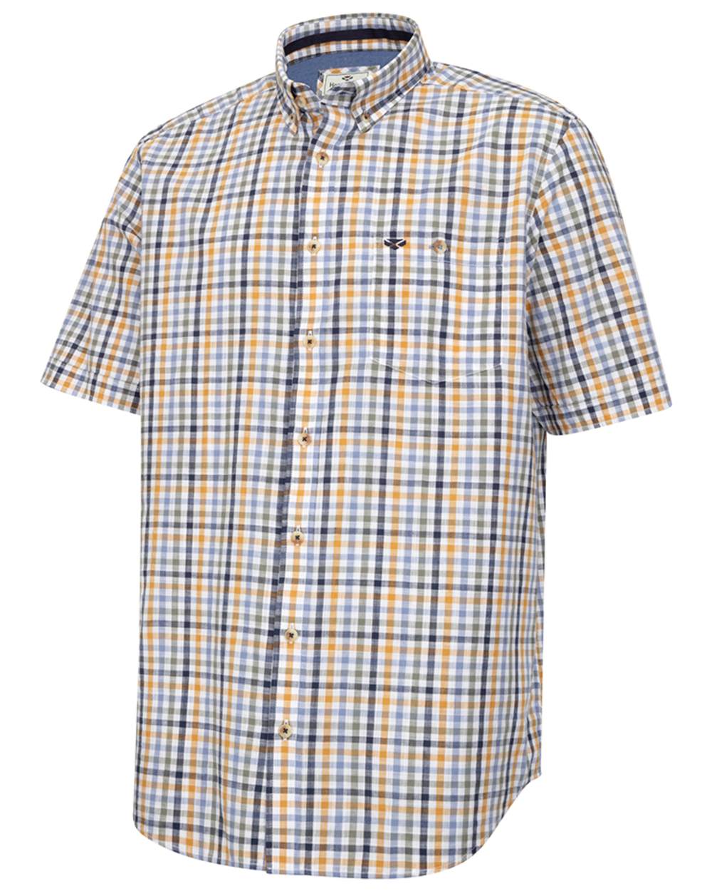 Blue Basil Gold coloured Hoggs of Fife Aberdour Short Sleeve Shirt on white background