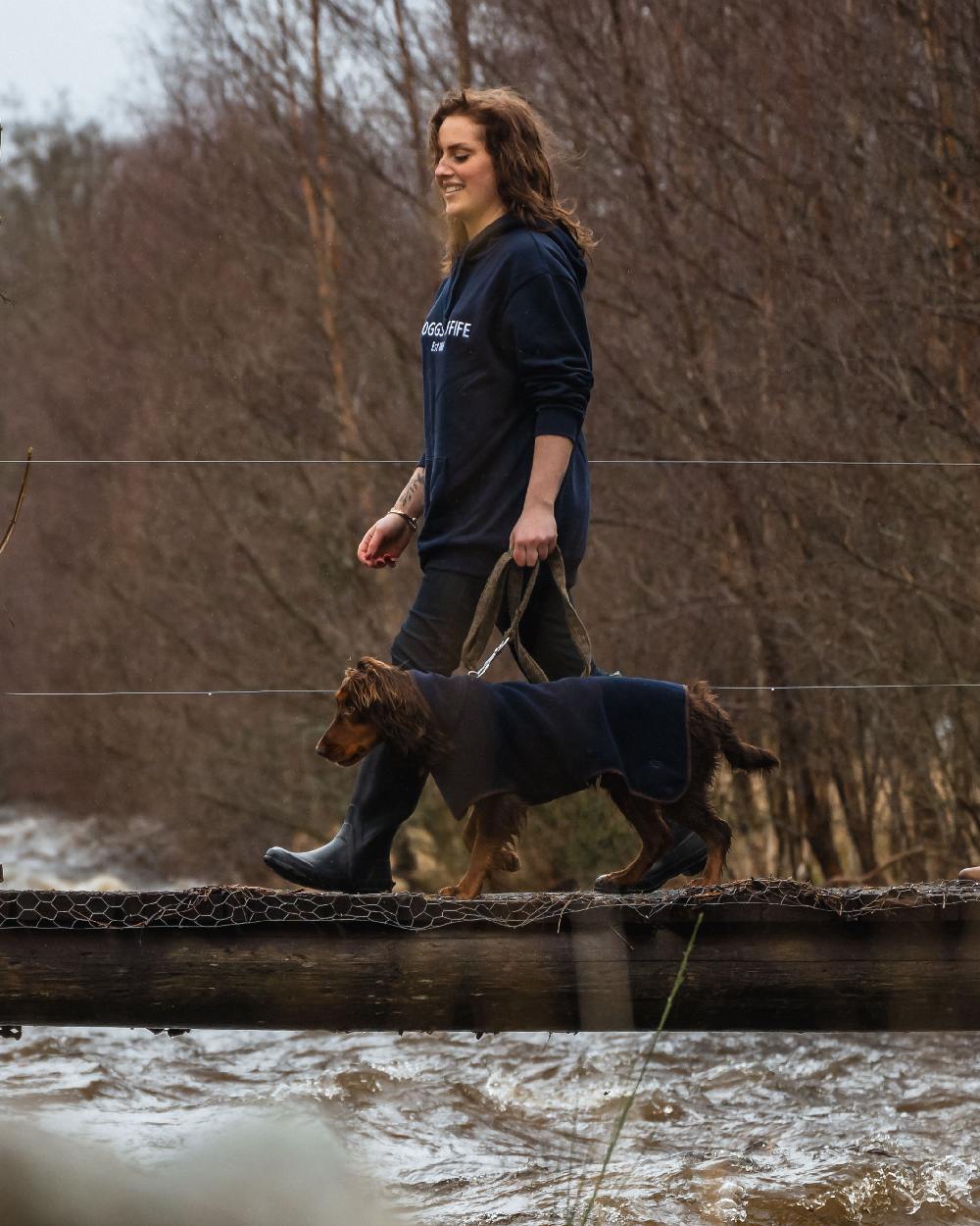 Navy Coloured Hoggs of Fife Annan 1888 Hoodie on countryside background