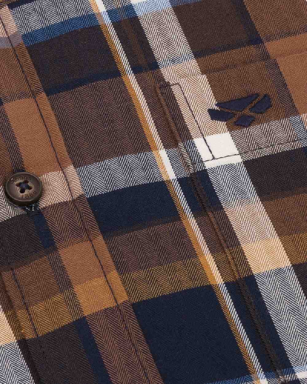 Navy Brown Check Coloured Hoggs of Fife Arran Micro Fleece Lined 100% Cotton Shirt on white background