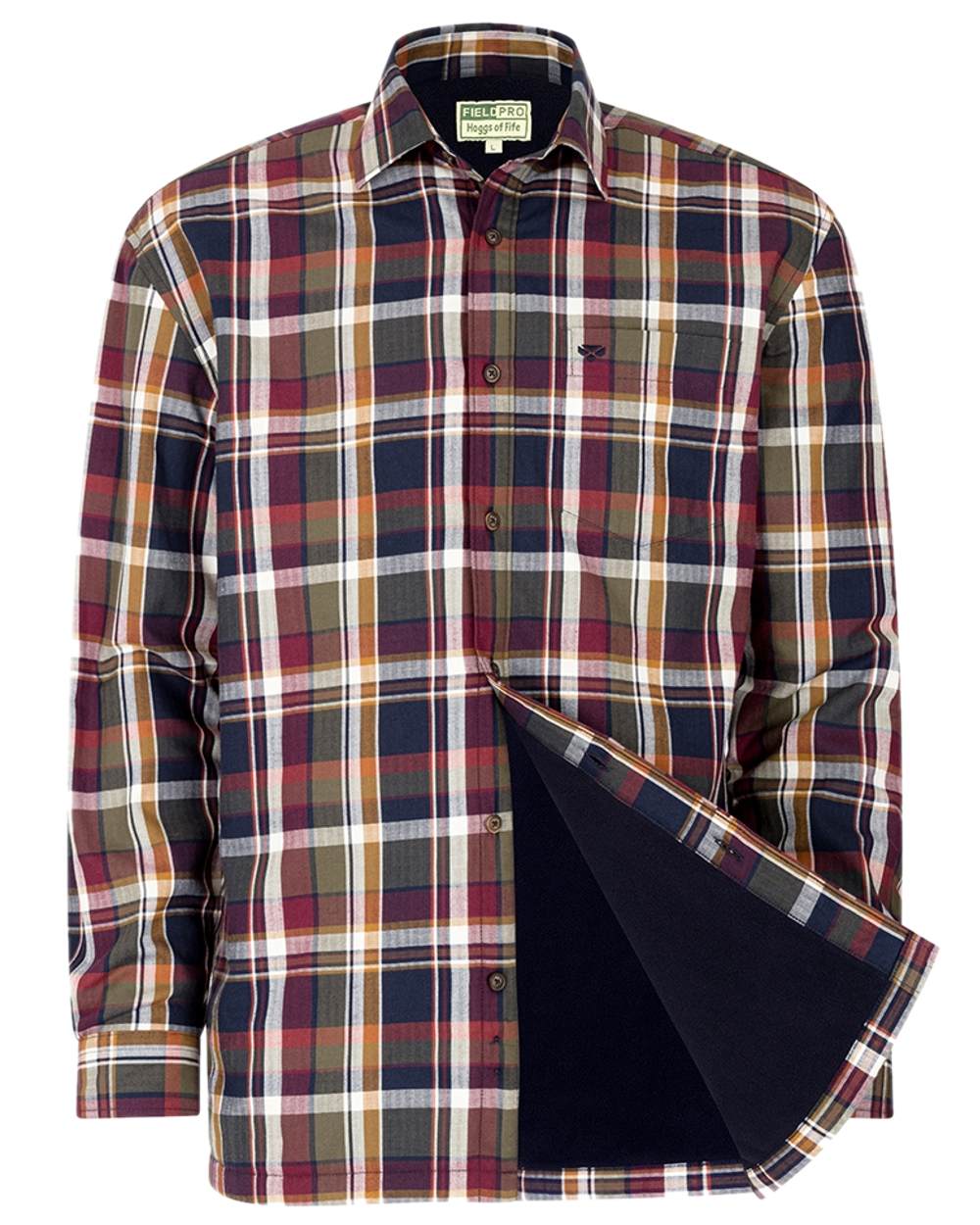 Wine Olive Check Coloured Hoggs of Fife Arran Micro Fleece Lined 100% Cotton Shirt on white background