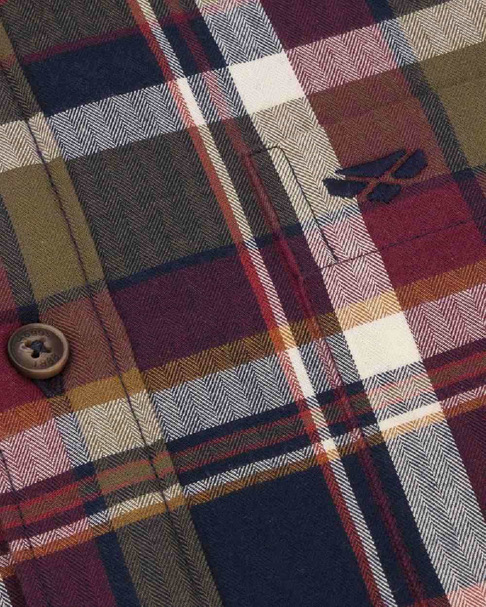 Wine Olive Check Coloured Hoggs of Fife Arran Micro Fleece Lined 100% Cotton Shirt on white background