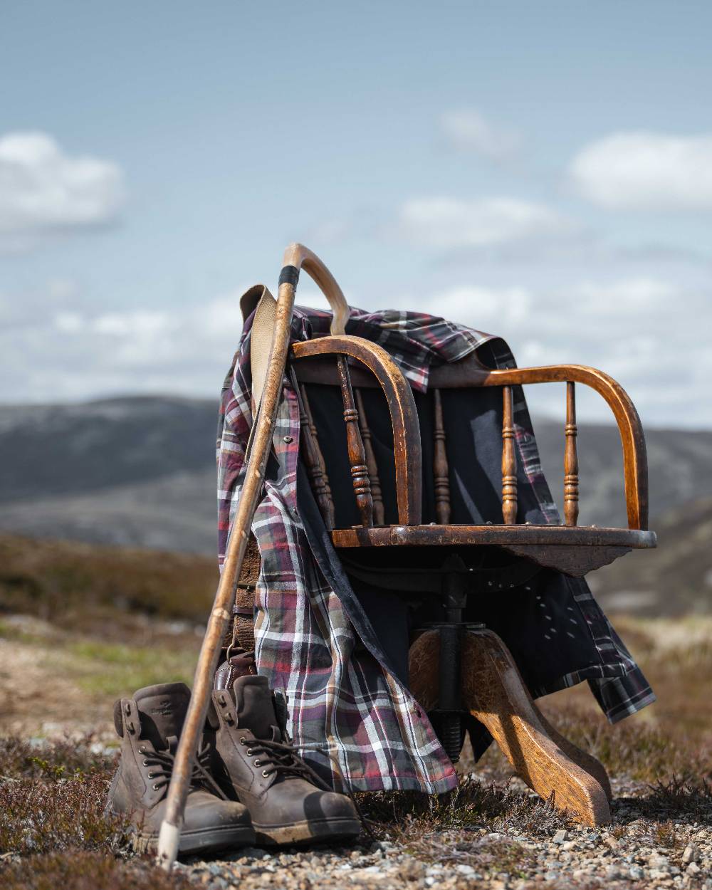 Wine Olive Check Coloured Hoggs of Fife Arran Micro Fleece Lined 100% Cotton Shirt on countryside background