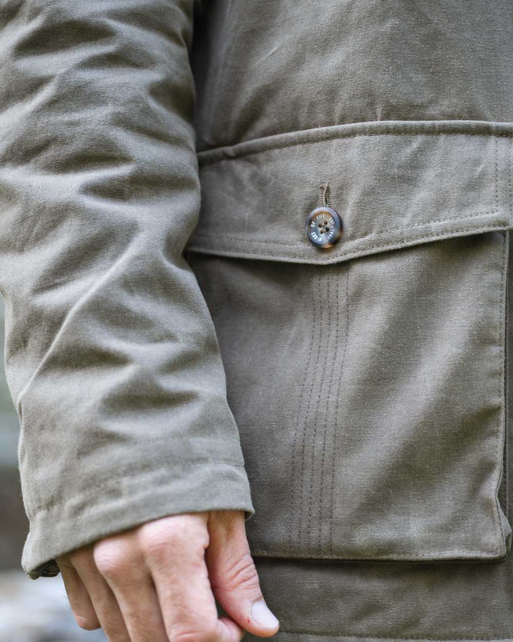 Rock Coloured Hoggs of Fife Balerno Waxed Canvas Barn Coat on outdoor background