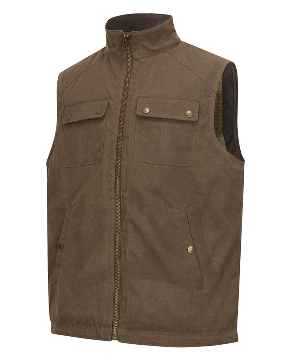 Rock Coloured Hoggs of Fife Balfour Waxed Canvas Gilet on white background