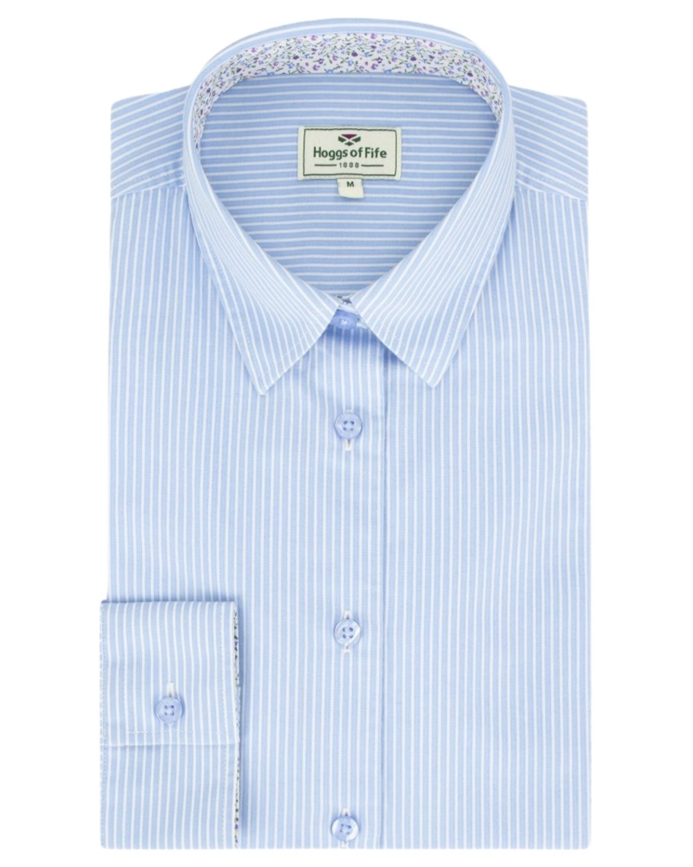 Blue Stripe Coloured Hoggs of Fife Bonnie II Ladies Cotton Shirt on white background