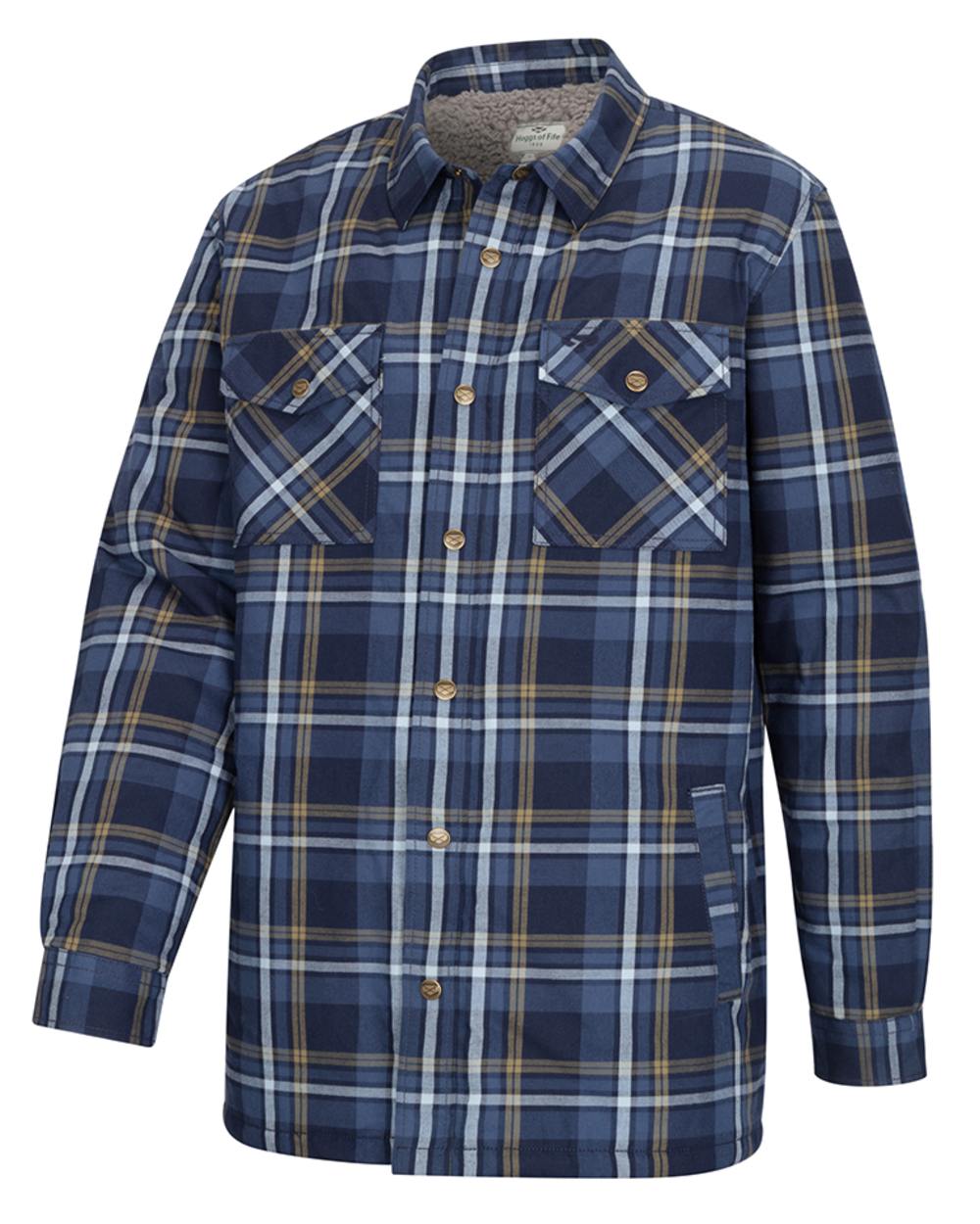 Navy Gold Coloured Hoggs of Fife Brunton Fleece Shacket on white background