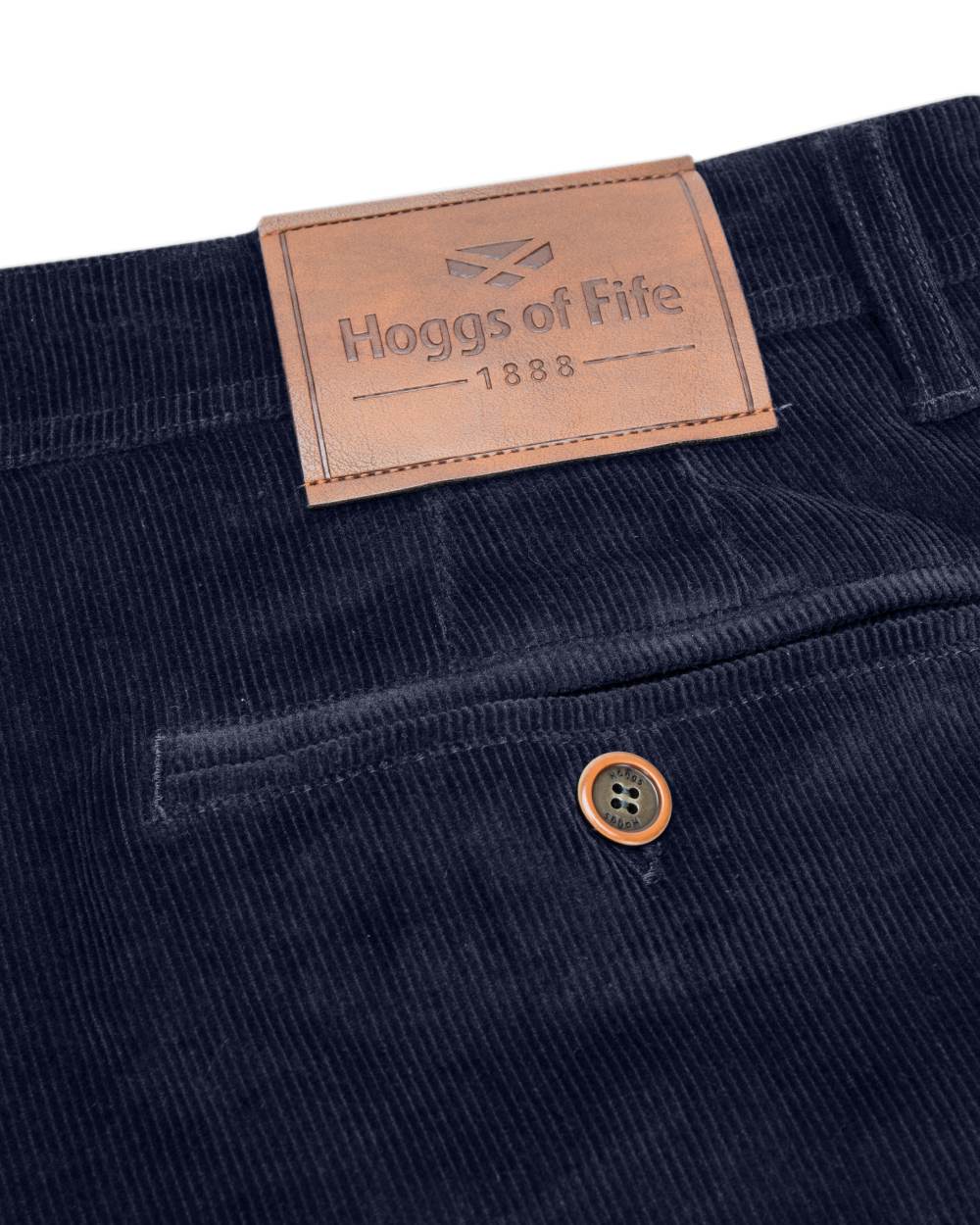 Marine Coloured Hoggs of Fife Cairnie Comfort Stretch Cord Trousers on white background