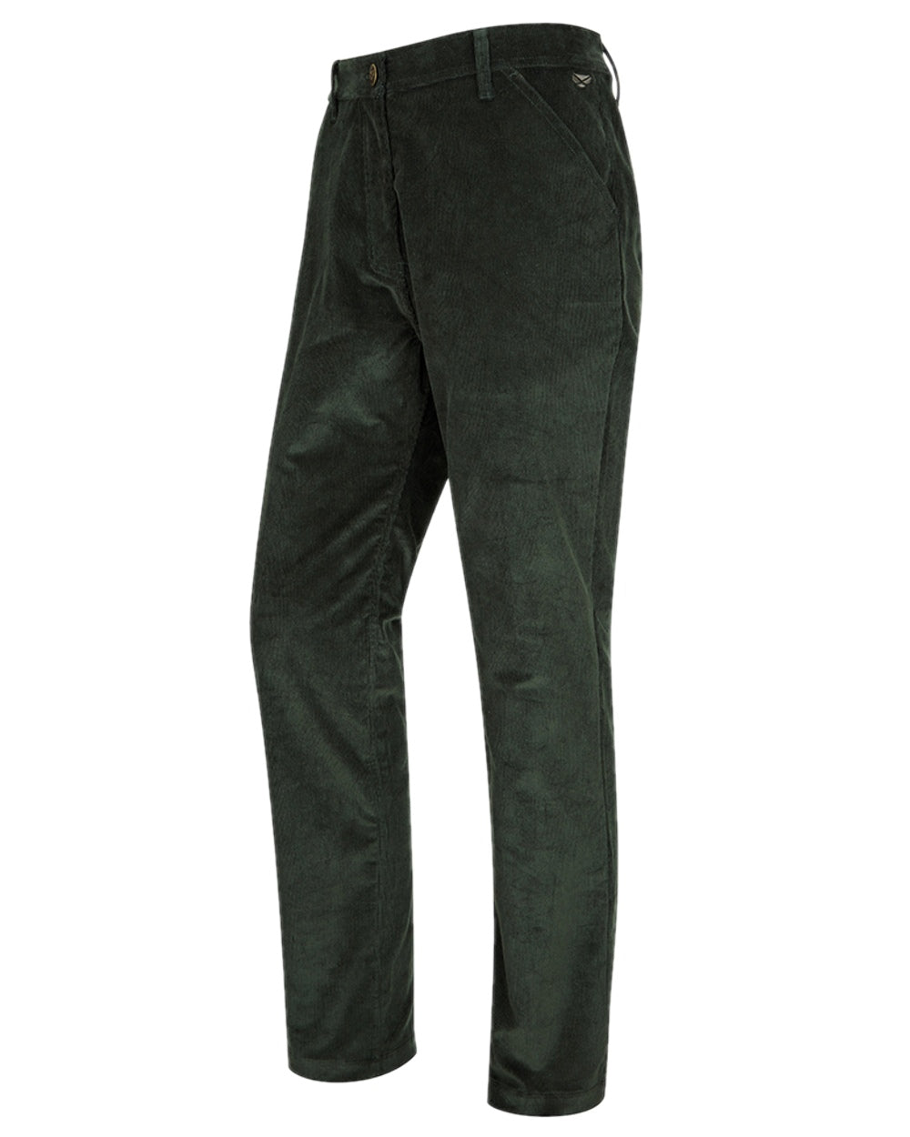 Racing Green Coloured Hoggs of Fife Cairnie Comfort Stretch Cord Trousers on white background