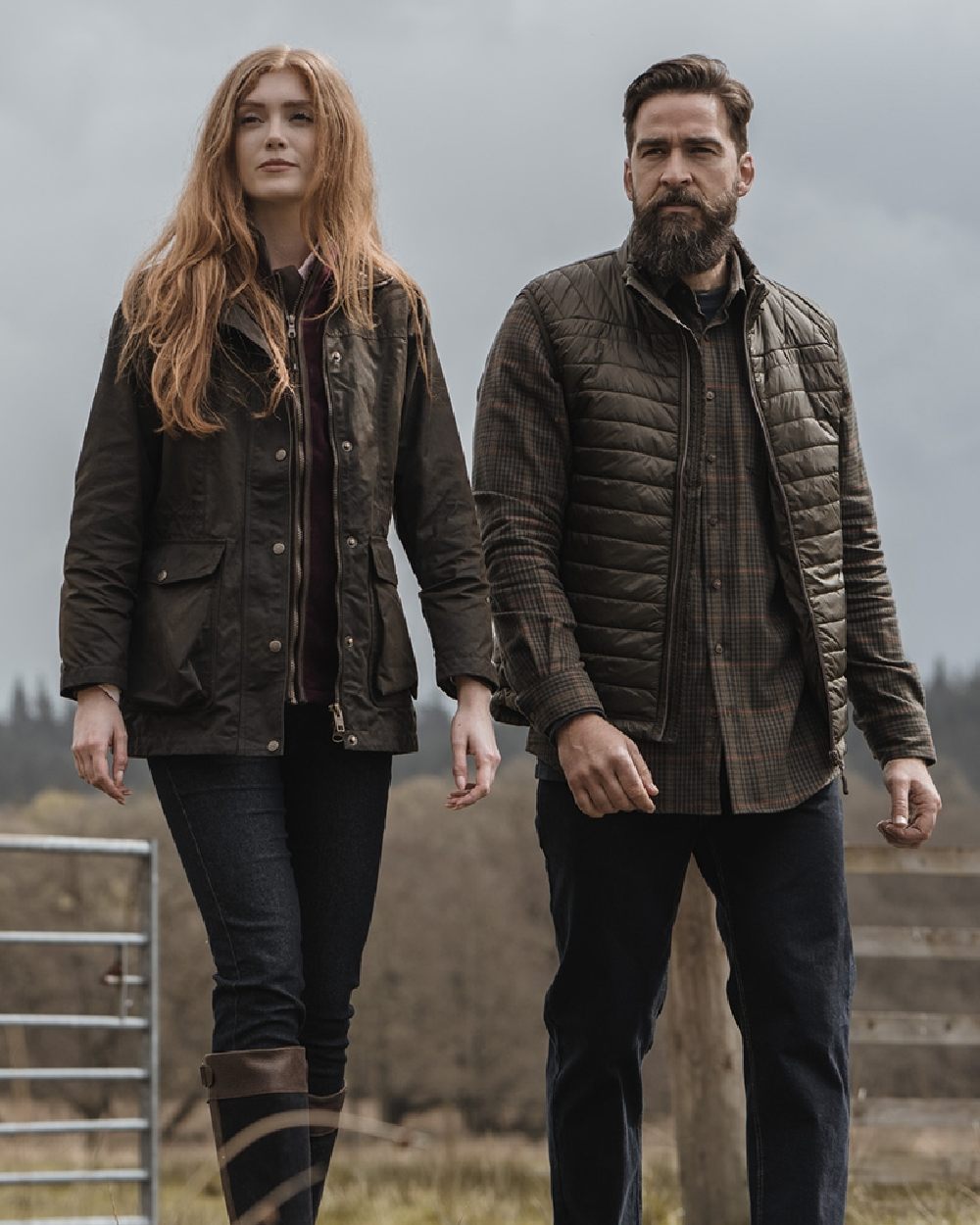 Antique Olive Coloured Hoggs of Fife Caledonia Ladies Antique Wax Jacket on land background