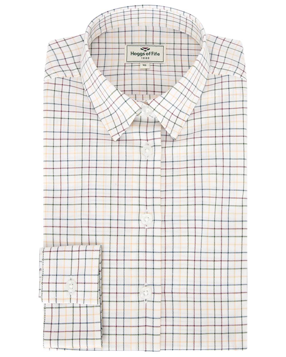 White Green Yellow Red Coloured Hoggs of Fife Callie Twill Ladies Check Shirt on white background