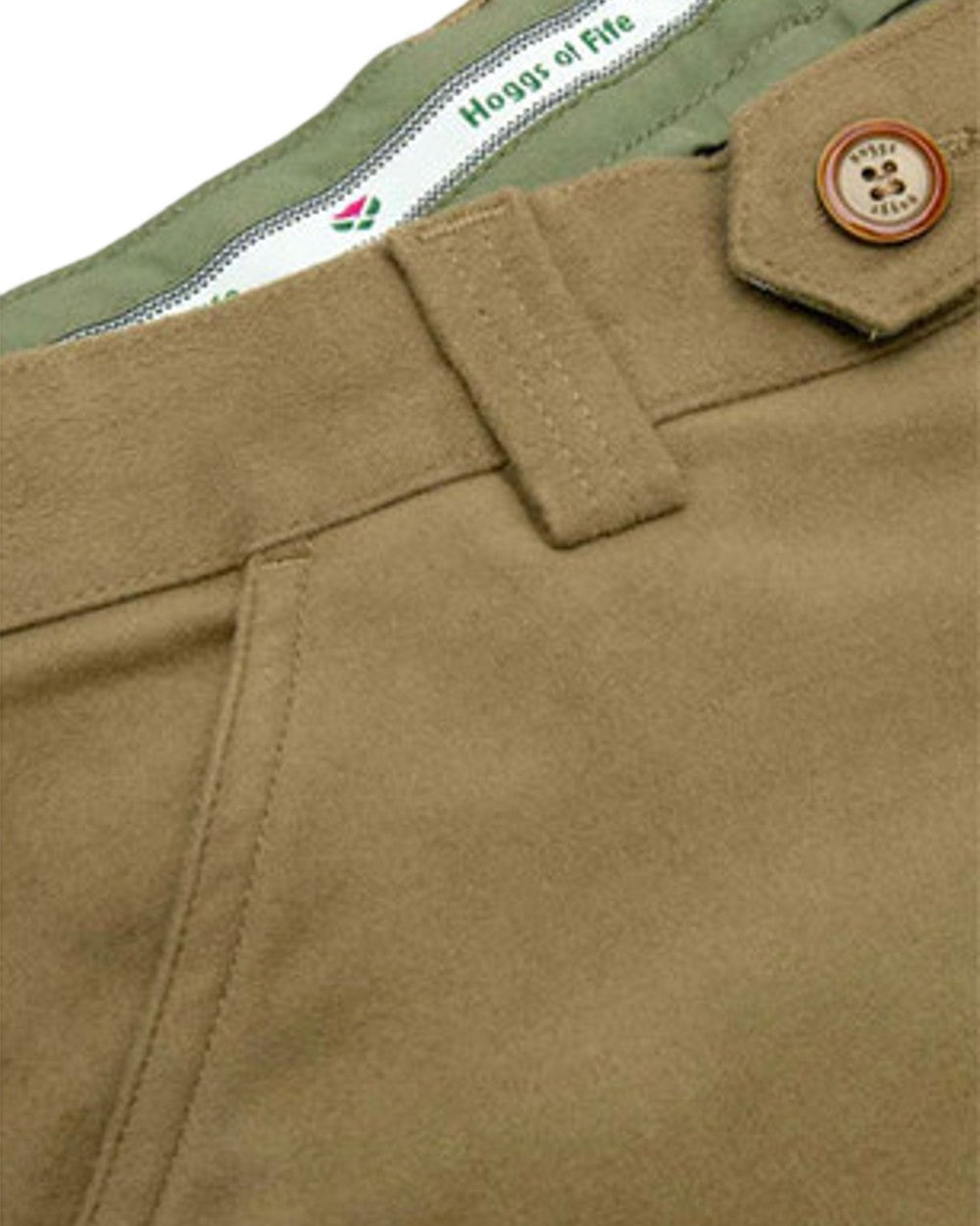 Dried Moss Coloured Hoggs of Fife Carrick Stretch Technical Moleskin Trousers on white background