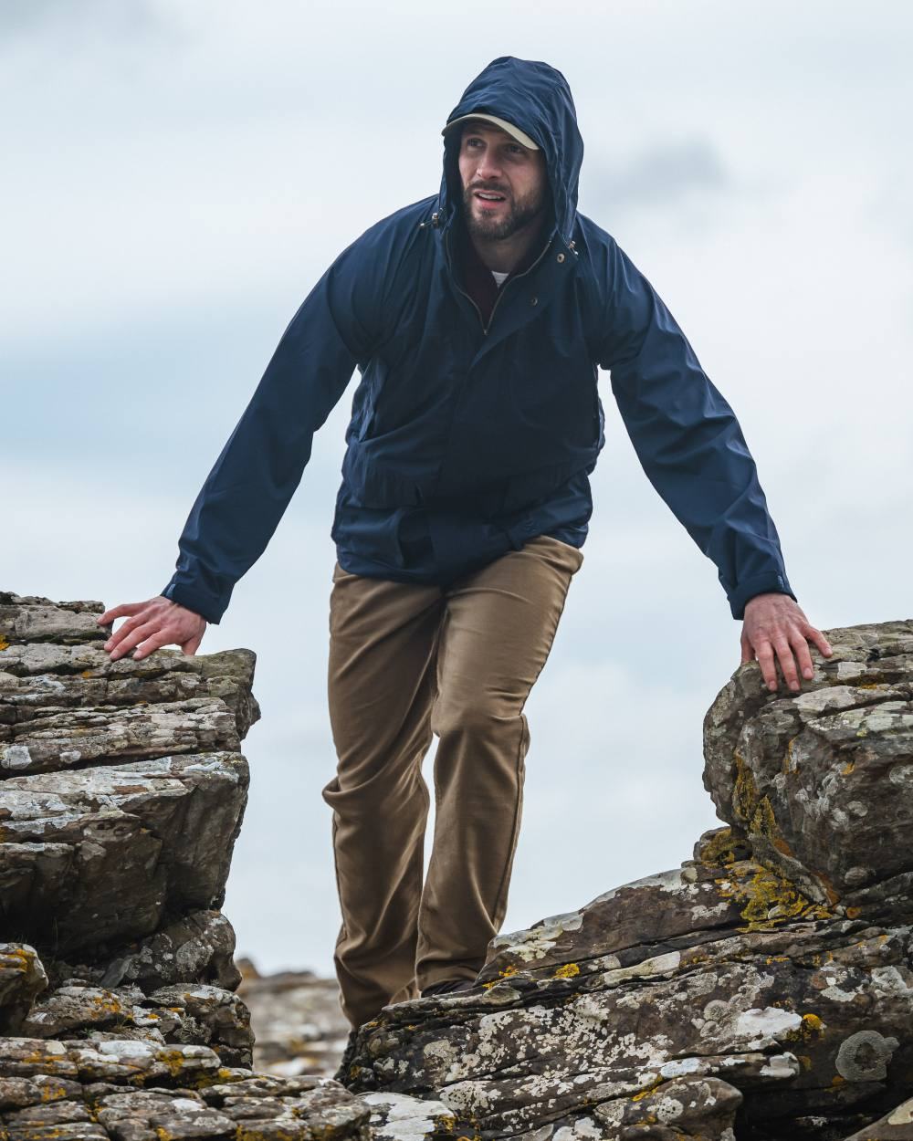 Dried Moss Coloured Hoggs of Fife Carrick Technical Stretch Moleskin Jeans on sky background