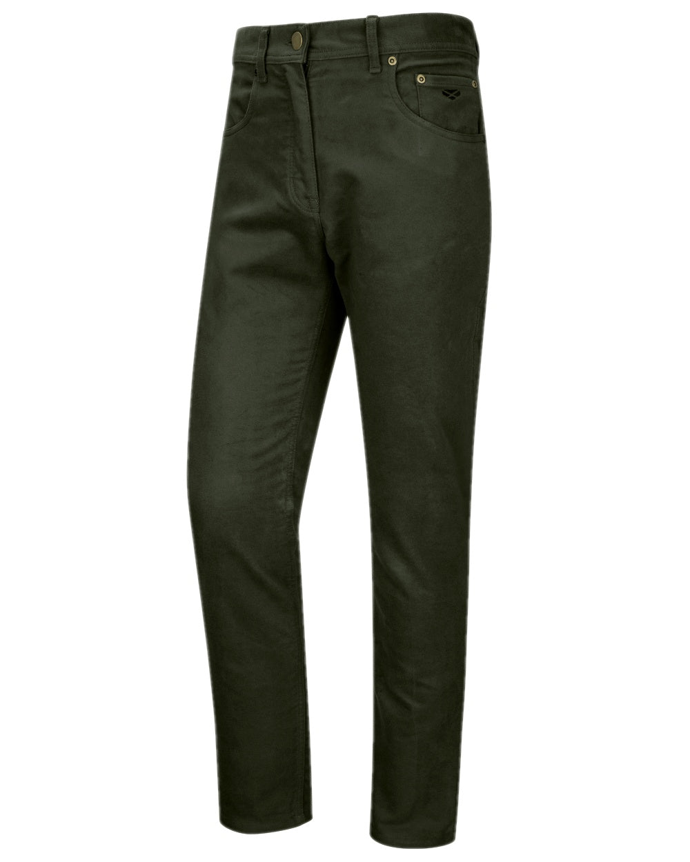 Olive Coloured Hoggs of Fife Carrick Technical Stretch Moleskin Jeans on white background