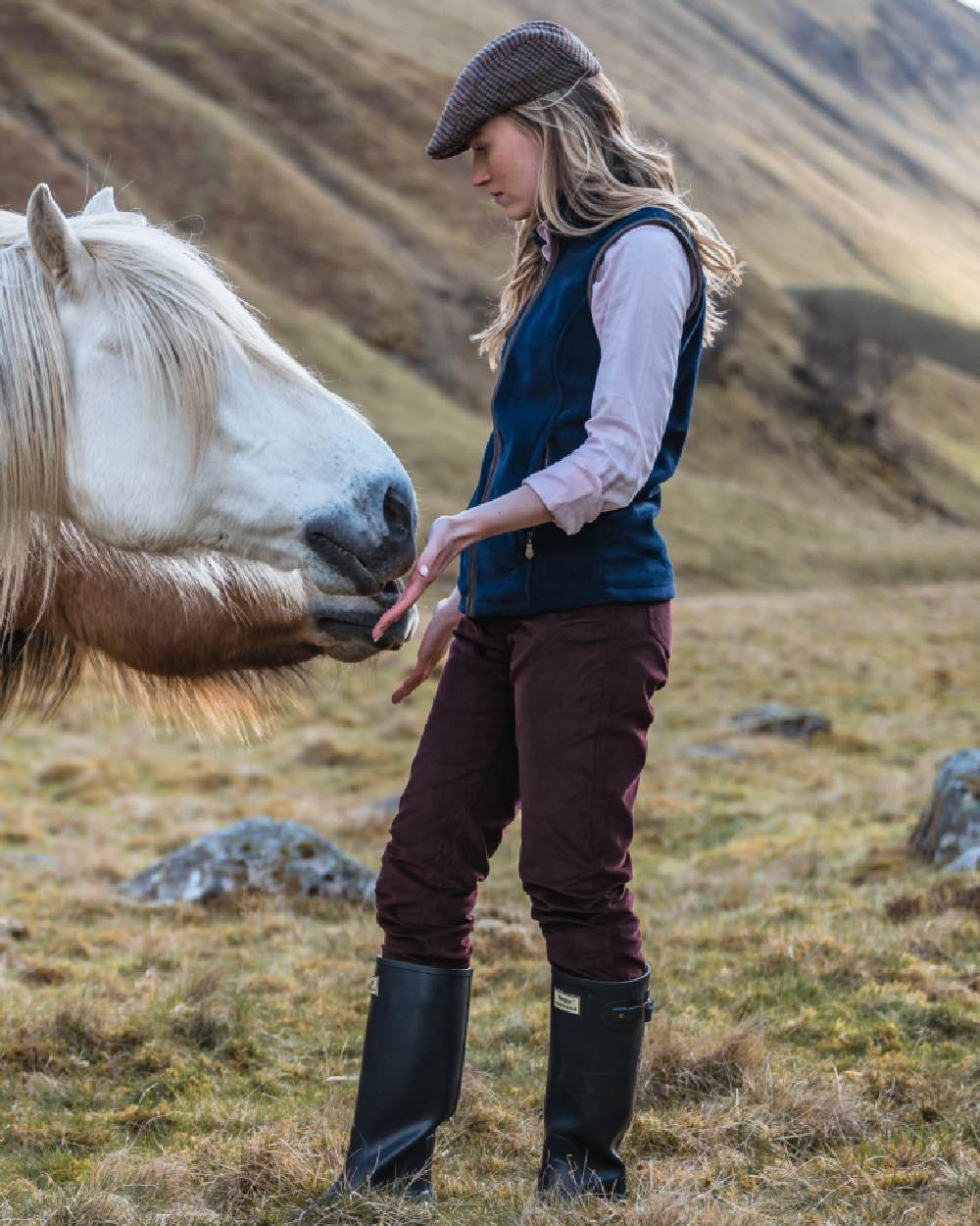 Merlot Coloured Hoggs of Fife Ceres Ladies Stretch Cord Jeans on outdoor background
