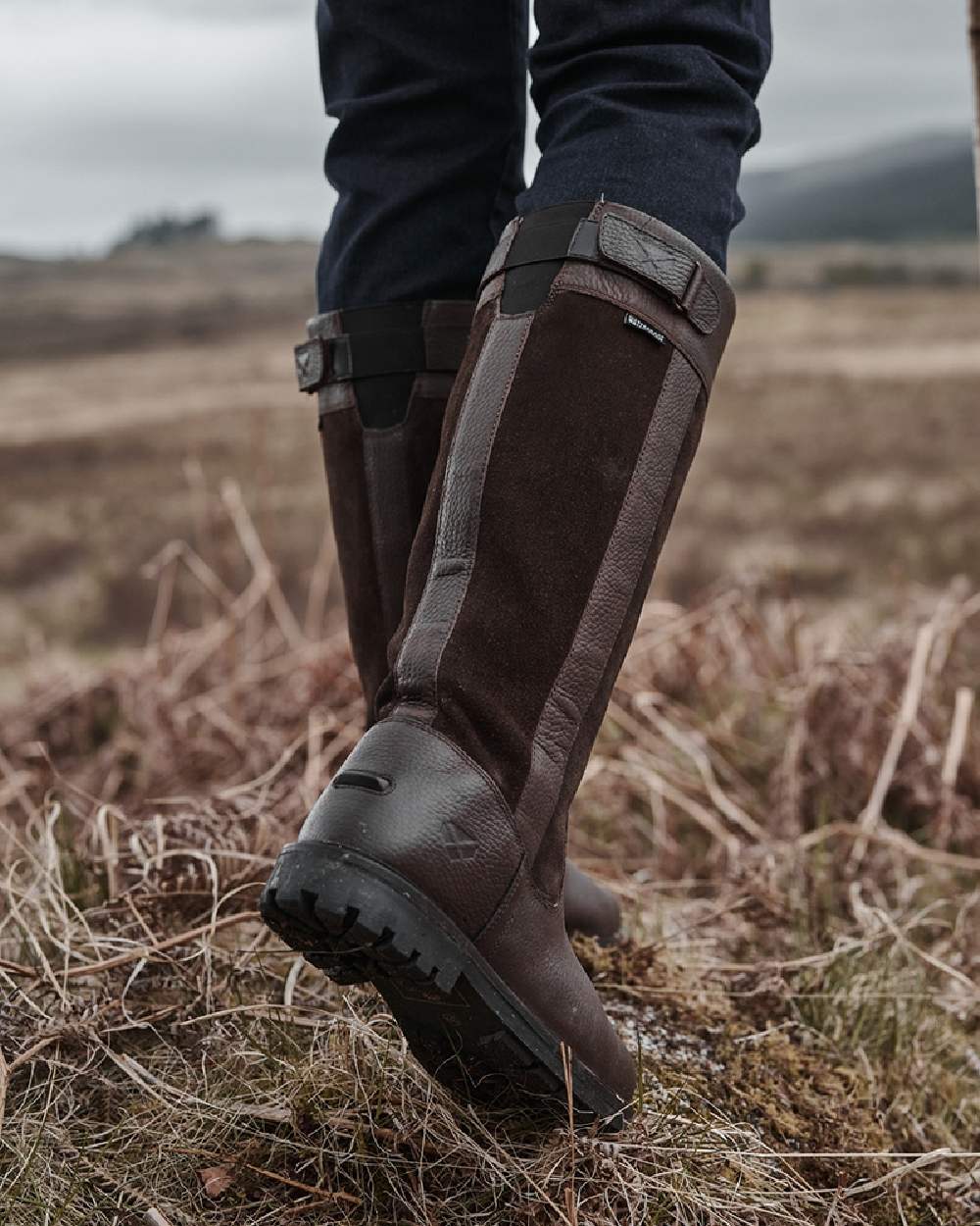 Dark Brown Coloured Hoggs of Fife Cleveland II Womens Country Boots on grass background