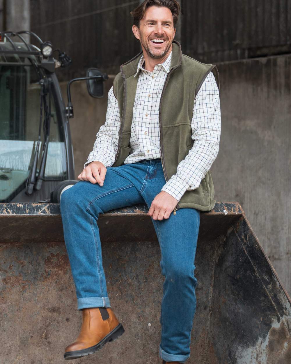 Stonewash Coloured Hoggs of Fife Clyde Comfort Denim Jeans on countryside background