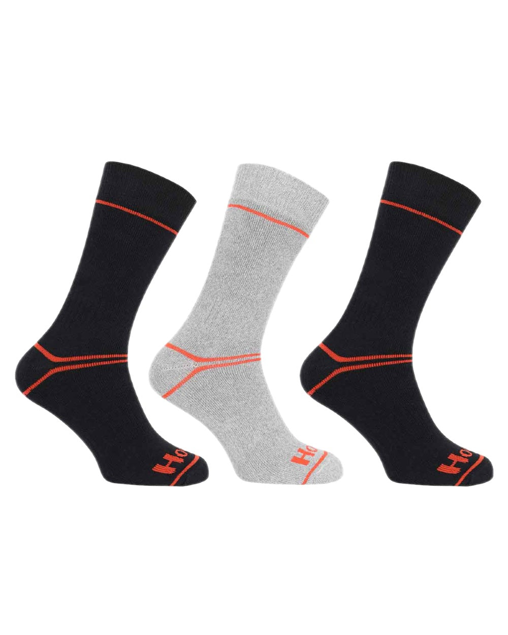 Black Grey Coloured Hoggs of Fife Comfort Cotton Work Socks Triple Pack on white background