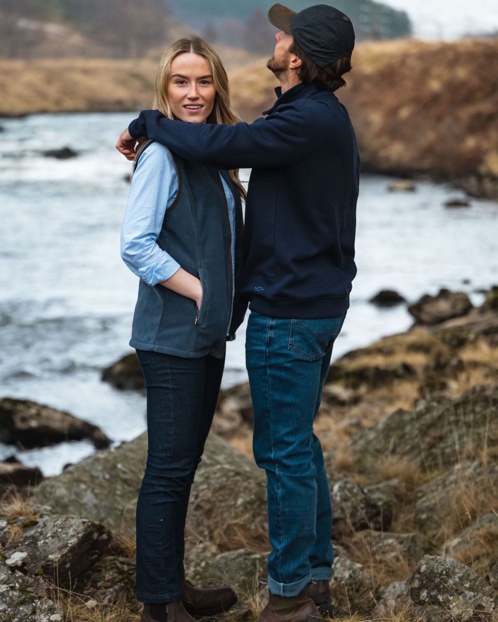 Indigo Coloured Hoggs of Fife Dee Stretch Denim Jeans on lake background