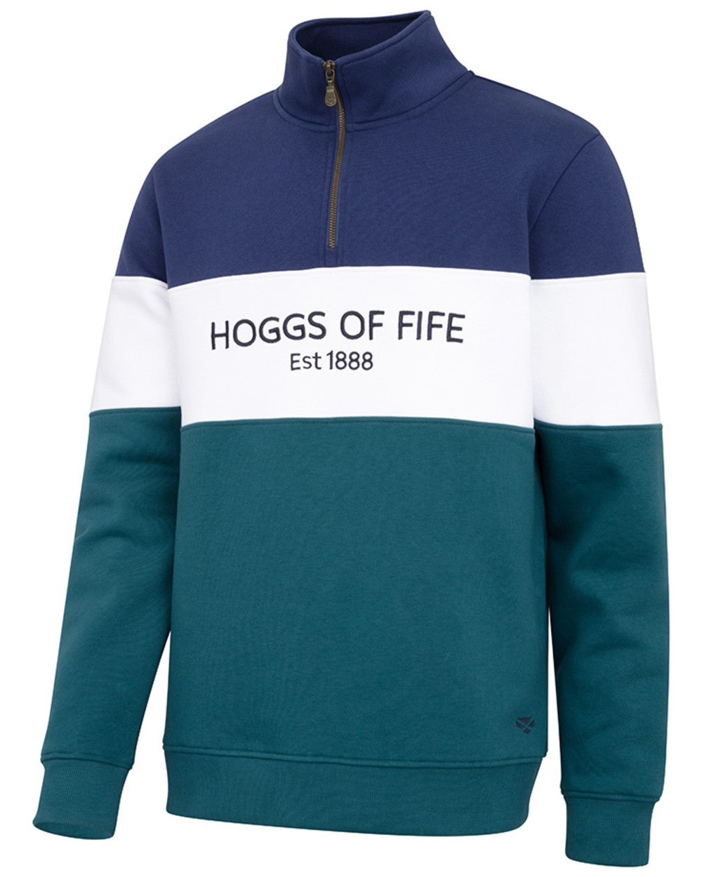 Nordic Blue Meditteanea coloured Hoggs of Fife Dumfries 1888 Mens Quarter Zip Sweatshirt on white background