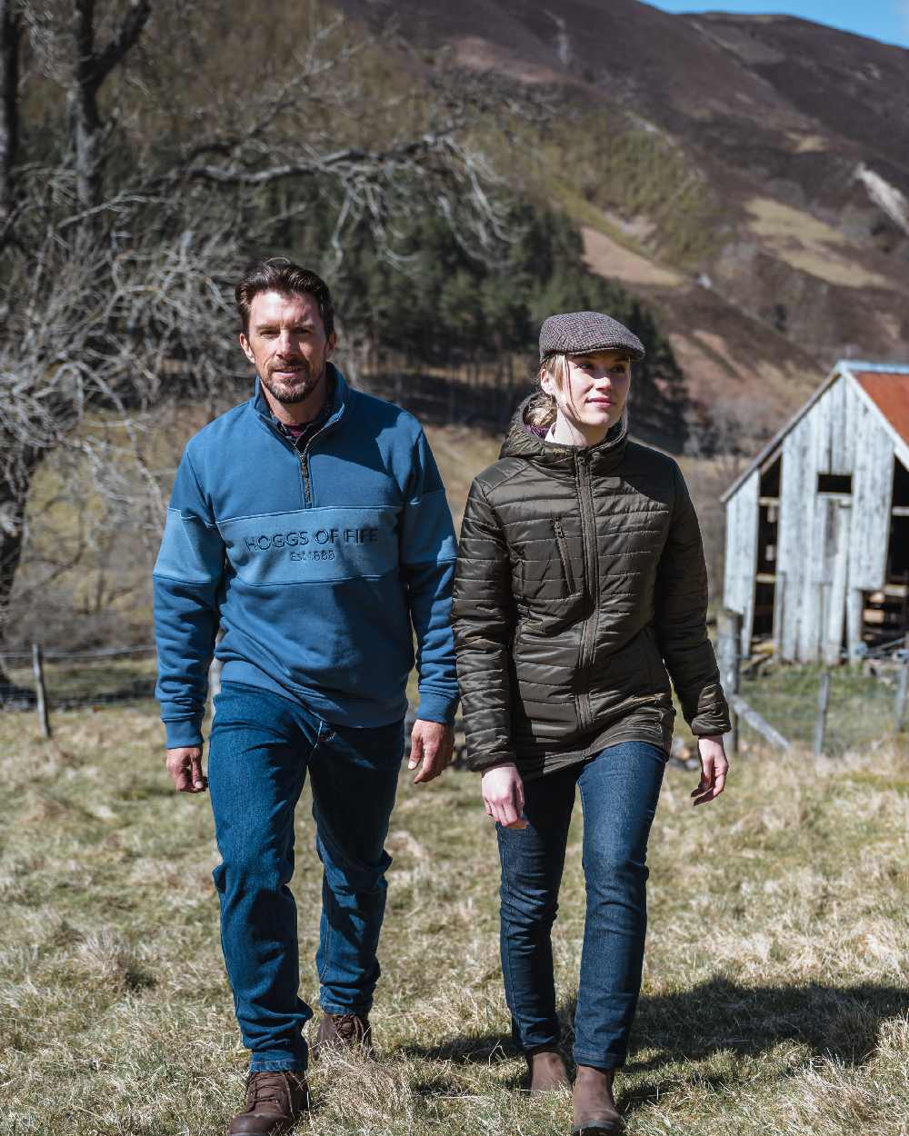 Sea Blue Vintage Blue Coloured Hoggs of Fife Dumfries 1888 Mens Quarter Zip Sweatshirt on mountain background