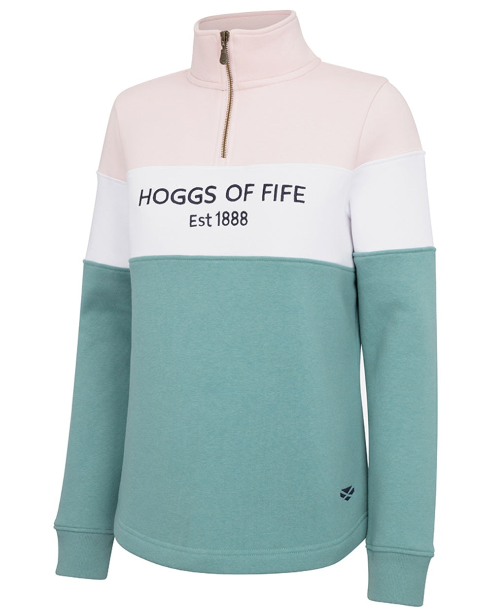 Mineral Blue Pink coloured Hoggs of Fife Dumfries 1888 Womens Quarter Zip Sweatshirt on white background