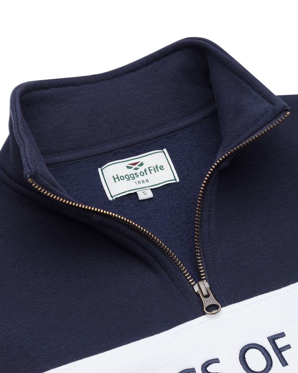 Navy White Coloured Hoggs of Fife Dumfries 1888 Womens Quarter Zip Sweatshirt on white background
