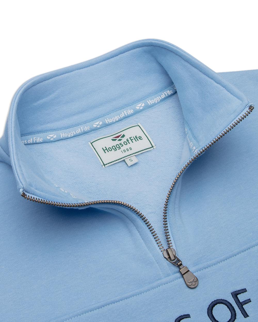 Plain Blue Coloured Hoggs of Fife Dumfries 1888 Womens Quarter Zip Sweatshirt on white background